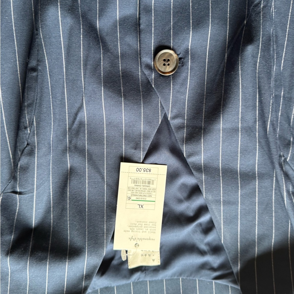 Blue Dress with Pinstripe Pattern and Smooth Fabric